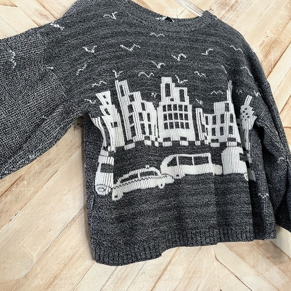 Vintage 80s Mod Cityscape Acrylic Blend Crewneck Sweater - Picture 2 of 6